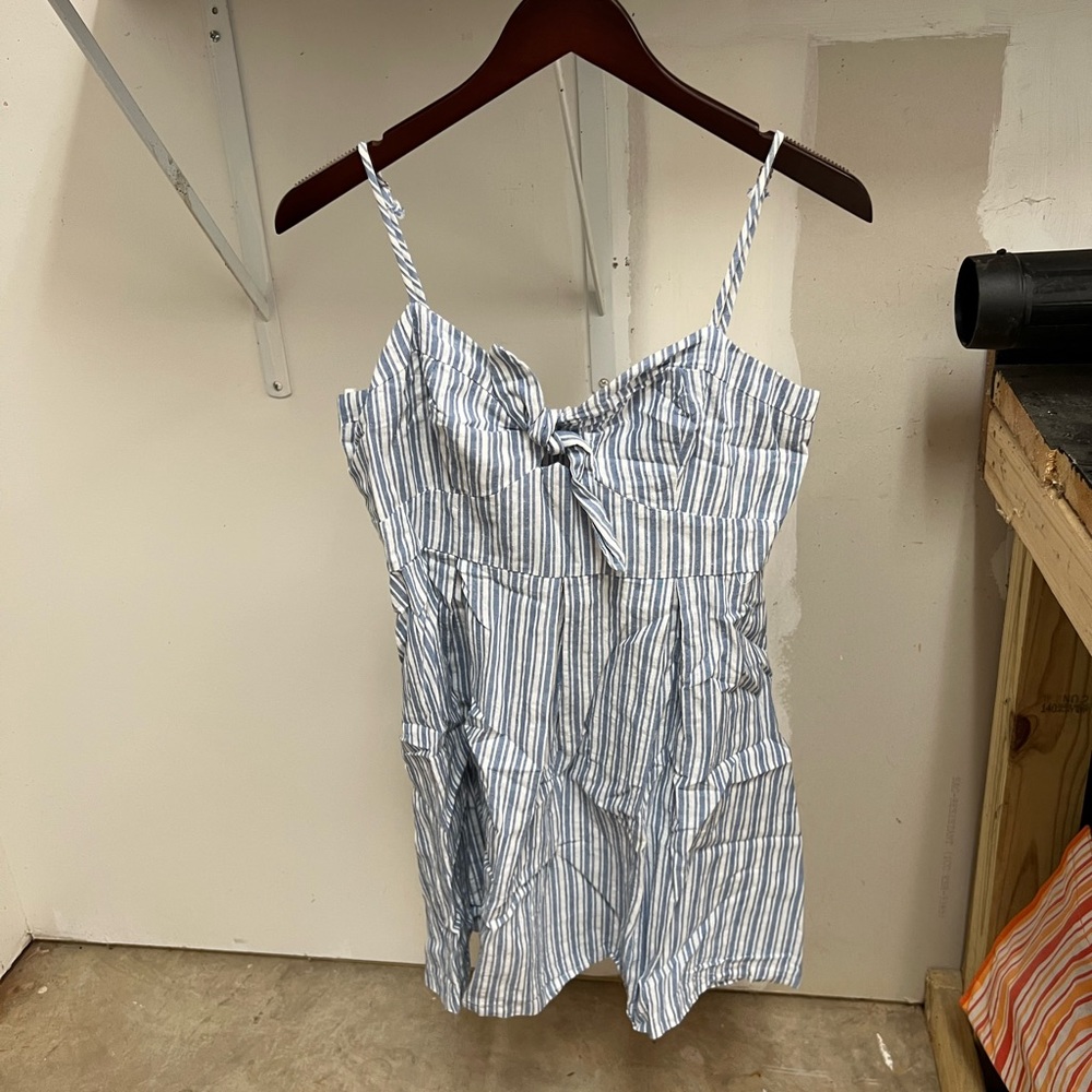 Blue & white striped tie front dress medium